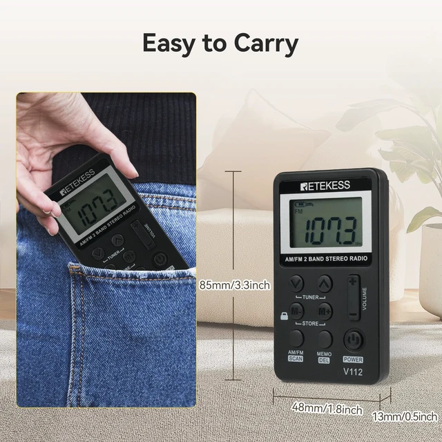 Alt view image 5 of 7 - V112 AM FM Pocket Radio, Digital Radio with Earphone(Black) for Walking, Jogging, Training,Rechargeable Battery, LCD Display