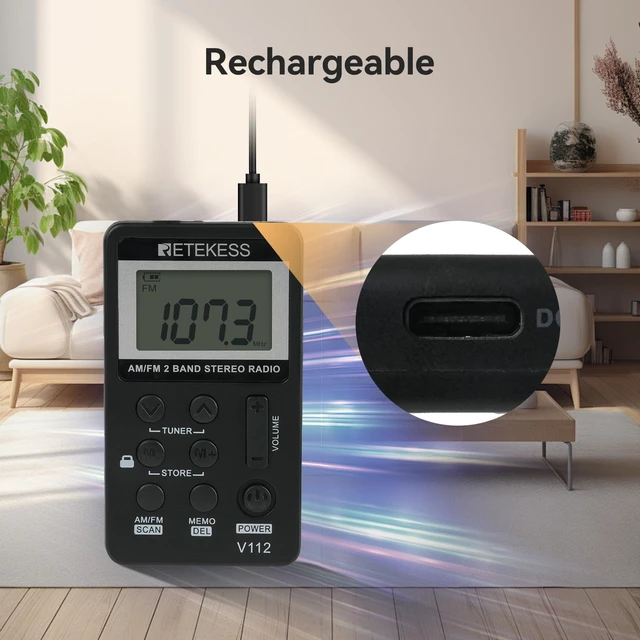 Alt view image 6 of 7 - V112 AM FM Pocket Radio, Digital Radio with Earphone(Black) for Walking, Jogging, Training,Rechargeable Battery, LCD Display