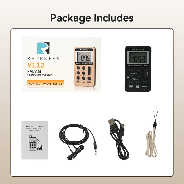 Alt view image 7 of 7 - V112 AM FM Pocket Radio, Digital Radio with Earphone(Black) for Walking, Jogging, Training,Rechargeable Battery, LCD Display