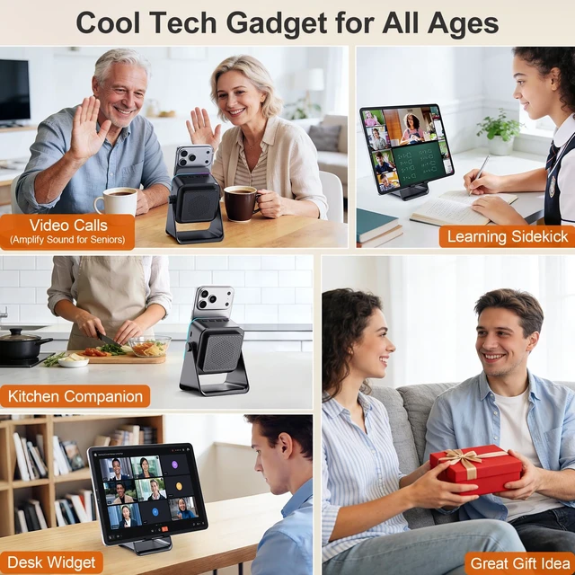 Alt view image 7 of 7 - Wireless Bluetooth Induction Speaker Phone Speaker Amplifier, Black Rechargeable, Charge Cell Phone, Portable Phone Stand, Ambient Lights, Compatible with iPhone/iPad/Android/Samsung
