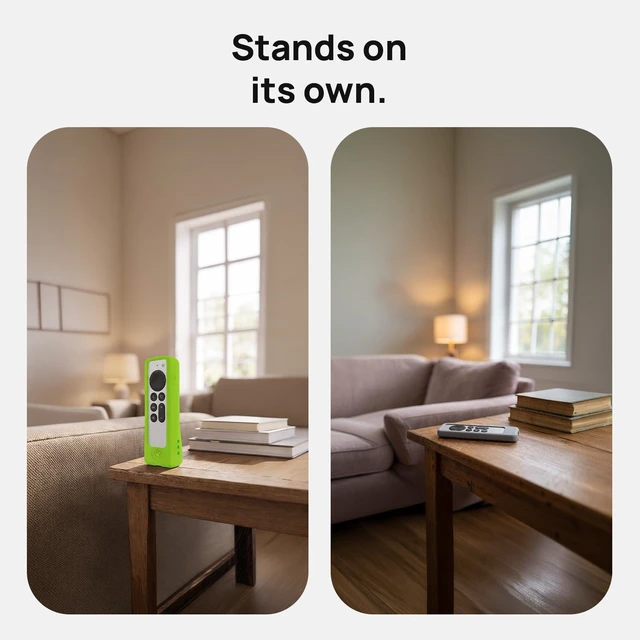 Alt view image 4 of 7 - GripStand Remote Case + Mount Holder for Apple TV, Lime Glow by No more digging through the couch cushions it stands on its own, parks on a magnet, and shows once the room goes dark