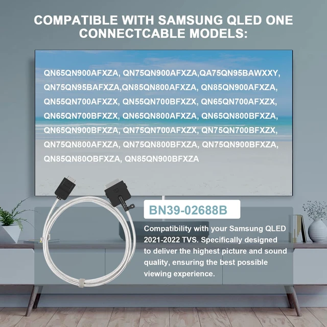 Alt view image 3 of 7 - 8FT One Connect Cable BN39-02688A BN39-02688B for Samsung Neo QLED 8K Smart TV 65" 75" 85" QN800A QN900A QN800B QN900B Series, Silver
