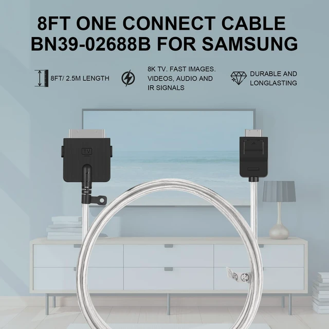 Alt view image 7 of 7 - 8FT One Connect Cable BN39-02688A BN39-02688B for Samsung Neo QLED 8K Smart TV 65" 75" 85" QN800A QN900A QN800B QN900B Series, Silver