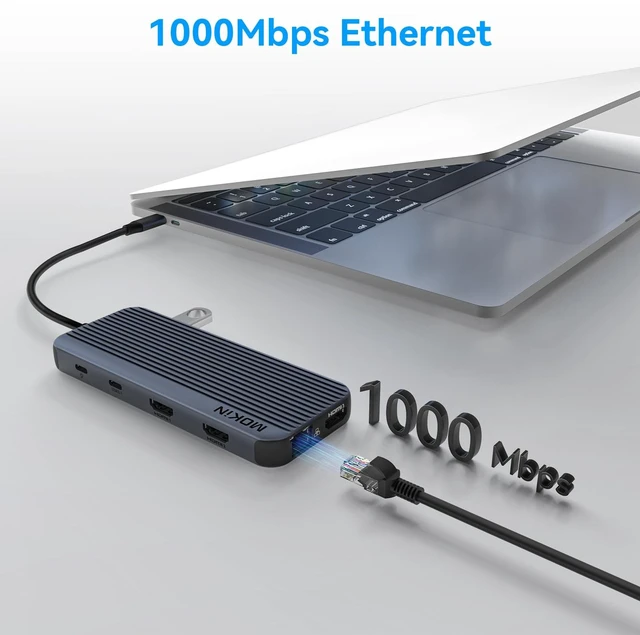 Alt view image 7 of 7 - USB C Docking Station 3 HDMI, 12 in 1 Docking Station Triple Display, Dual Monitor Dock, Laptop USB-C Hub 3 HDMI with 10 Gbps, Ethernet, USB A/C 3.1, USB 2.0, 100W PD, Audio & Mic, SD