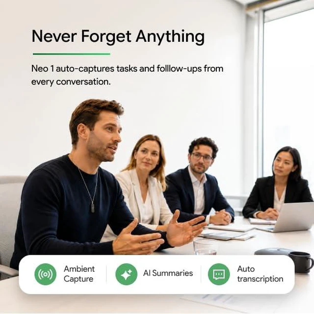 Alt view image 3 of 7 - Neo 1 AI Note Taking Device, Wearable Productivity Assistant, Transcribe, Summarize, Action Items, No Subscription, Silver