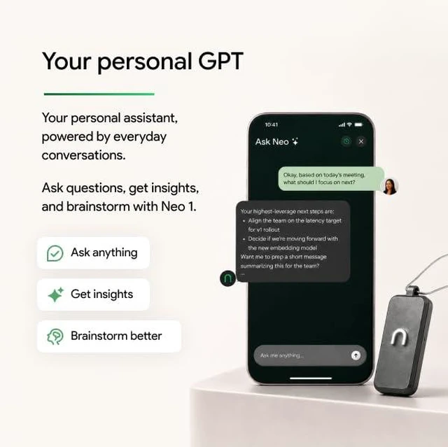 Alt view image 6 of 7 - Neo 1 AI Note Taking Device, Wearable Productivity Assistant, Transcribe, Summarize, Action Items, No Subscription, Silver