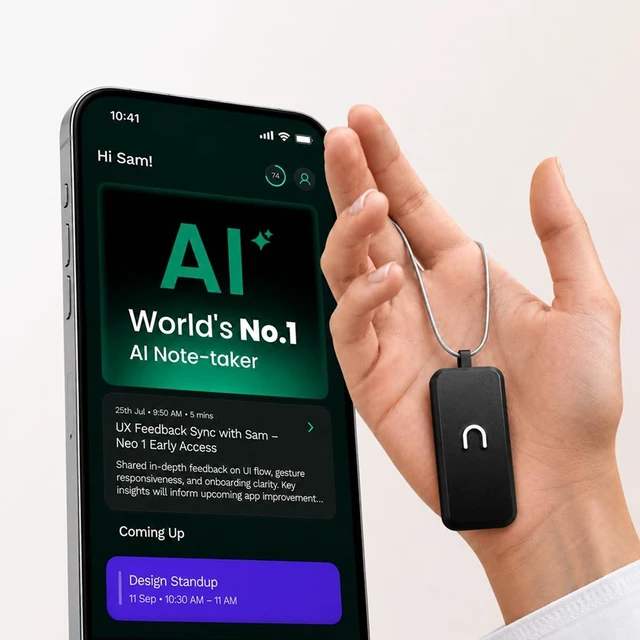 Main image of Neo 1 AI Note Taking Device, Wearable Productivity Assistant, Transcribe, Summarize, Action Items, No Subscription, Black