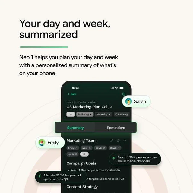 Alt view image 7 of 7 - Neo 1 AI Note Taking Device, Wearable Productivity Assistant, Transcribe, Summarize, Action Items, No Subscription, Silver