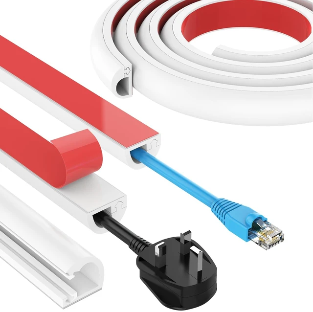 Main image of 196 Inch Wall Cord Hider, Silicone Self Adhesive Cable Hider Cord Cover, Flexible Wire Covers for Cords Cable Cover Cable Concealer for Wires W0.59 H0.39 White (White, 196 inch)