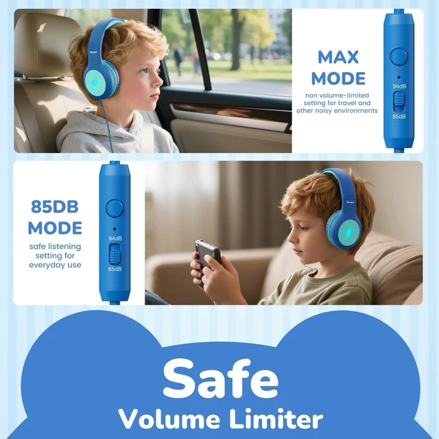 Alt view image 2 of 7 - Kids USB C Headphones for School, Safe Listening Wired Over-Ear Headphones with LED Lights, Volume Limiter & Microphone, Foldable Design for iPhone 16/ 17, iPad, Tablet