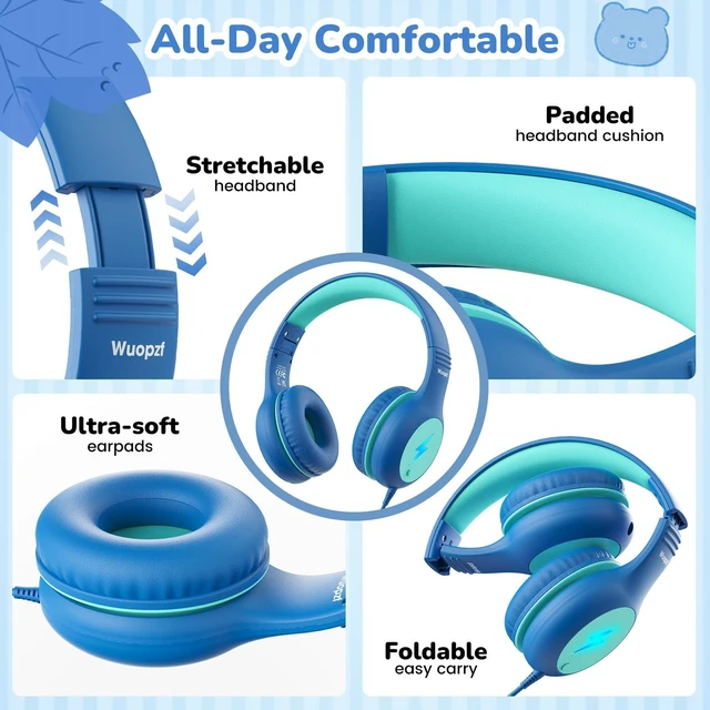 Alt view image 5 of 7 - Kids USB C Headphones for School, Safe Listening Wired Over-Ear Headphones with LED Lights, Volume Limiter & Microphone, Foldable Design for iPhone 16/ 17, iPad, Tablet