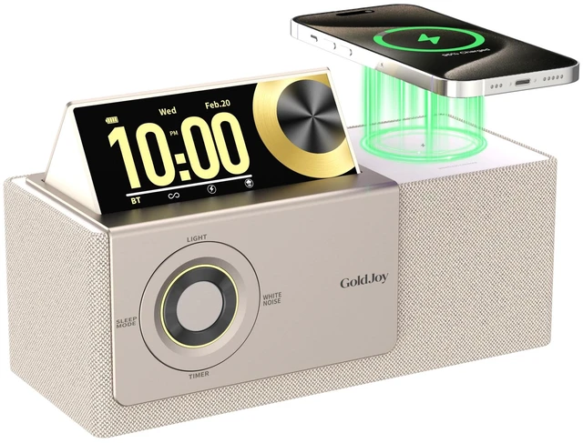 Main image of Bluetooth Speaker Wireless, Charging Station for Home Sleep Gift Sound with Punchy Bass, 7 in 1 Sunset Lamp & White Noise, Smart Flip-Up LCD Display, Clock Syncs Phone's Time and Date