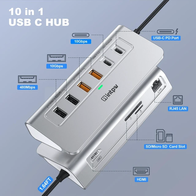 Alt view image 2 of 7 - 10-in-1 USB C Hub with Ethernet, 4K@60Hz HDMI, 10Gbps USB-C/USB-A, PD 100W, SD/TF, P9R PRO Docking Station for MacBook Pro/Air M1-M5, iPhone 17/16/15, iPad Pro, Windows