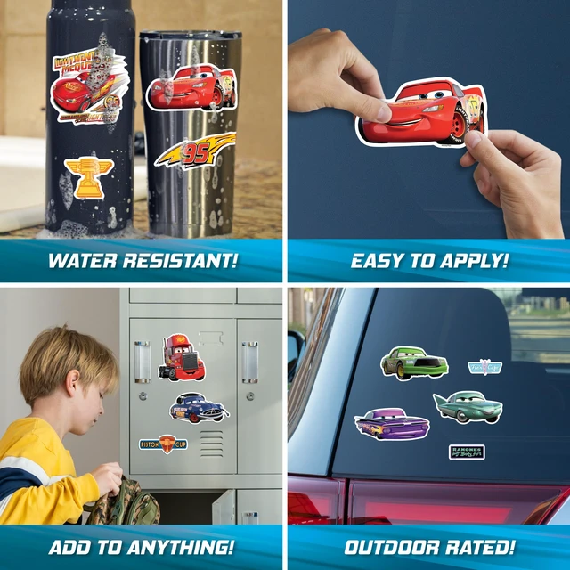 Alt view image 2 of 7 - Disney Pixar Cars Decals - Set of 12 Lightning McQueen Doc Hudson Mack Chick Hicks Ramone Flo Vinyl Stickers for Car Laptop Computer Kids Water Bottle Outdoor Waterproof