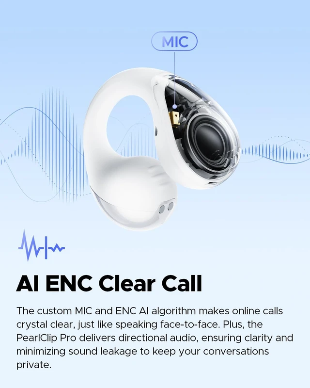 Alt view image 6 of 7 - PearlClip Pro - Open Ear Clip-on Earbuds - White Bluetooth 6.0 LDAC Hi-Res Spatial Sound Comfortable for Sports Workout,12mm Drivers,24H Playtime Fast Charge, IPX5