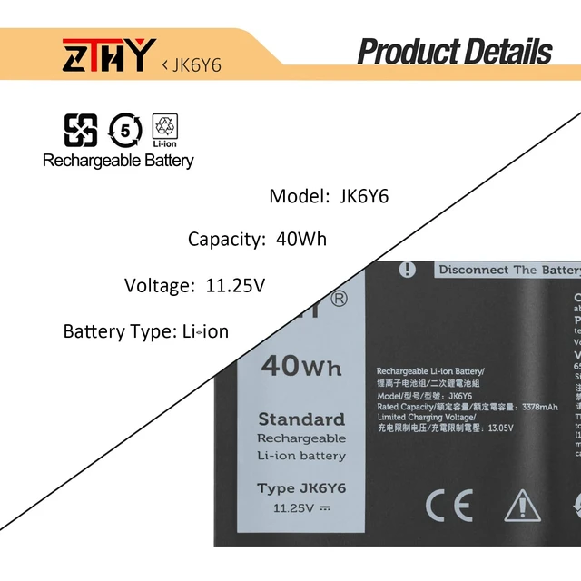 Alt view image 3 of 7 - JK6Y6 40Wh Laptop Battery Replacement for Dell Latitude 3410 3510 3120 3140 Vostro 5300 5401 5501 Inspiron 5300 5401 5408 5402 5509 5409 5508 5400 5406 7405 7300 7306 7500 2-in-1 Silver P32T P33T P97F