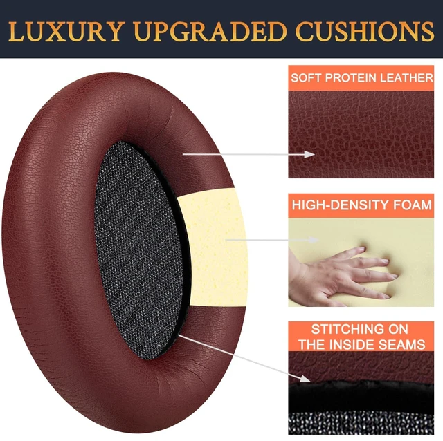 Alt view image 3 of 3 - Professional Earpads Cushions Replacement for Sony WH-1000XM3 (WH1000XM3) Over-Ear Headphones, Ear Pads with Softer Protein Leather, Noise Isolation Memory Foam, Added Thickness (Burgundy)
