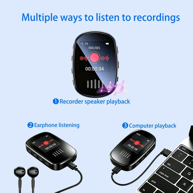 Alt view image 6 of 7 - small voice recorder with playbackVoice activation, password managementSuitable for meetings and regular classes mini recorder device