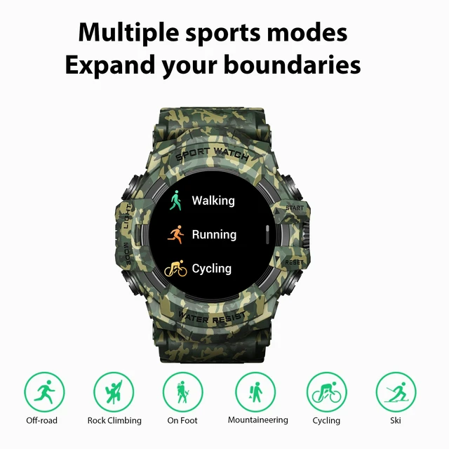 Alt view image 4 of 6 - Military Smart Watch with Flashlight/Compass (Answer/Make Call) Heart Rate/Sleep/Sports Tracker, IP68 Waterproof, Long Battery Life, HD Screen (Camo Green)