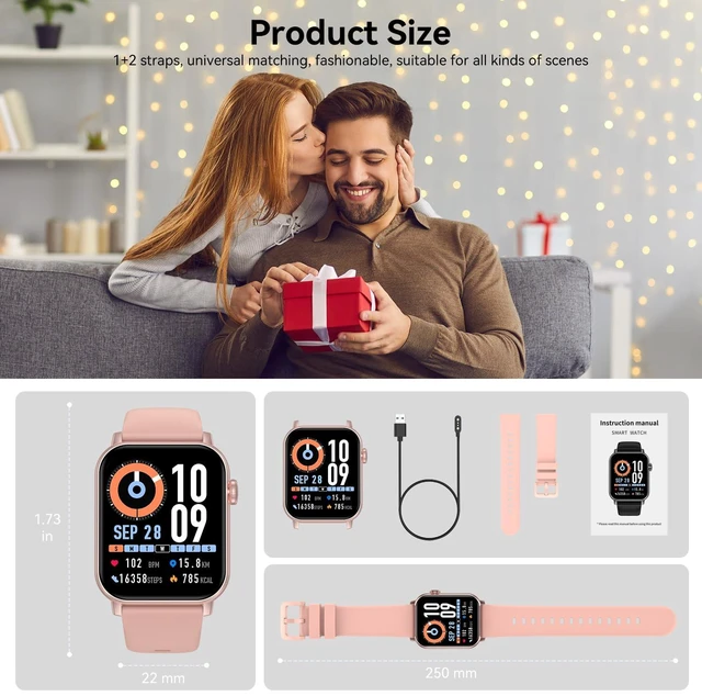 Alt view image 7 of 7 - Smart Watches for Men Women with Bluetooth Calling, 1.83" HD Touchscreen Fitness Tracker, IP68 Waterproof, 120+ Sports Modes, Heart Rate & Sleep Monitor, Activity Tracker for iPhone Android (Pink)