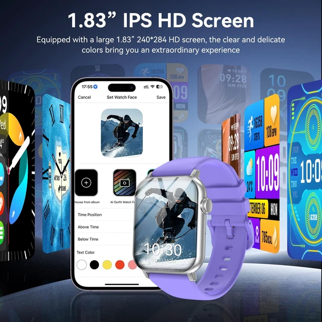Alt view image 6 of 7 - Smart Watches for Men Women with Bluetooth Calling, 1.83" HD Touchscreen Fitness Tracker, IP68 Waterproof, 120+ Sports Modes, Heart Rate & Sleep Monitor, Activity Tracker for iPhone Android (Purple)