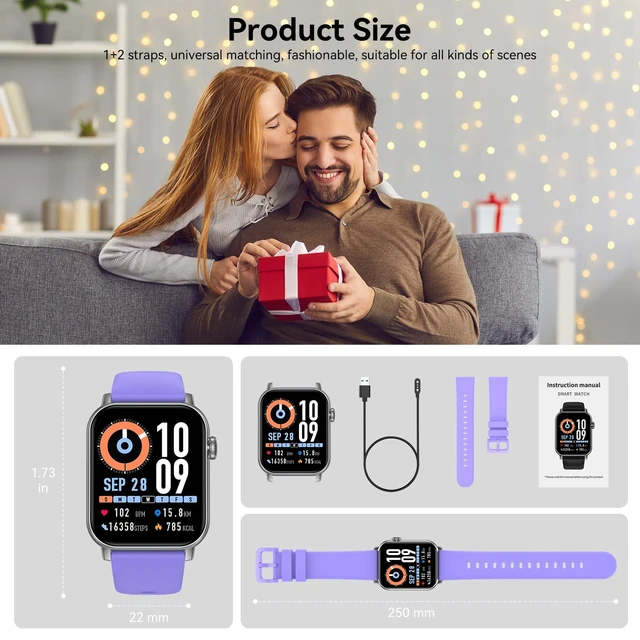 Alt view image 7 of 7 - Smart Watches for Men Women with Bluetooth Calling, 1.83" HD Touchscreen Fitness Tracker, IP68 Waterproof, 120+ Sports Modes, Heart Rate & Sleep Monitor, Activity Tracker for iPhone Android (Purple)