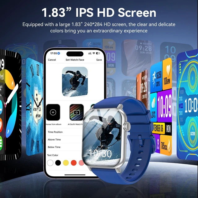 Alt view image 6 of 7 - Smart Watches for Men Women with Bluetooth Calling, 1.83" HD Touchscreen Fitness Tracker, IP68 Waterproof, 120+ Sports Modes, Heart Rate & Sleep Monitor, Activity Tracker for iPhone Android (Blue)