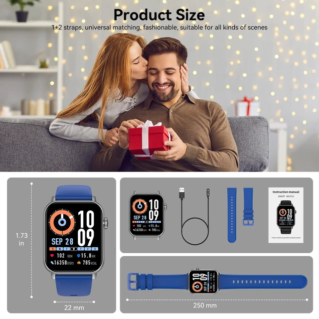 Alt view image 7 of 7 - Smart Watches for Men Women with Bluetooth Calling, 1.83" HD Touchscreen Fitness Tracker, IP68 Waterproof, 120+ Sports Modes, Heart Rate & Sleep Monitor, Activity Tracker for iPhone Android (Blue)