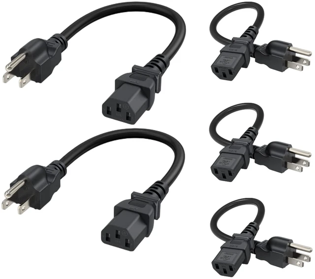 Main image of 5-Pack 1 Feet 18AWG Power Cord for NEMA 5-15P to IEC320C13 Universal Power Cable, 0.3m, Black