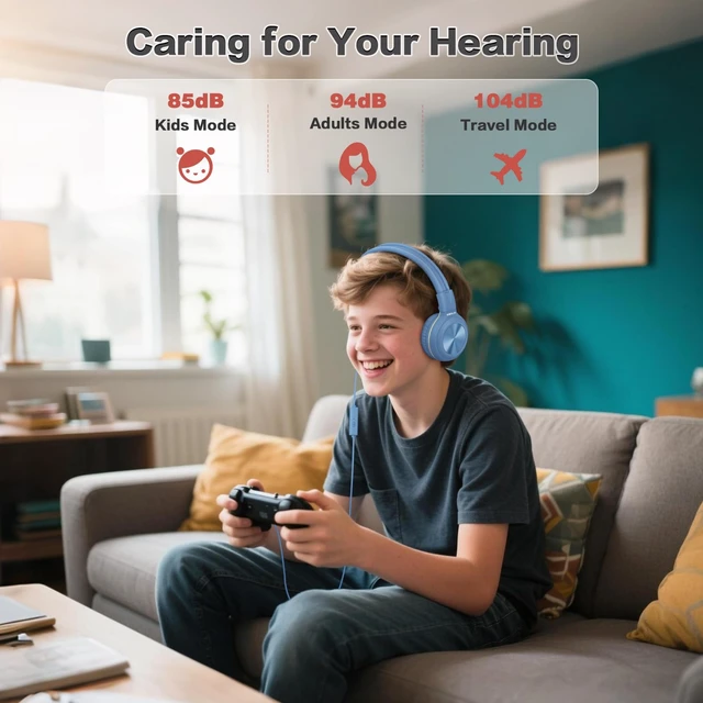 Alt view image 5 of 7 - Manyshare USBC & 3.5mm Kids Headphones for School, Travel, Airplane HD Mic for Calls, Classes and Games, Share Port and Volume Limiting, Durable Foldable Over-Ear for Kindle iPad Chromebook PC