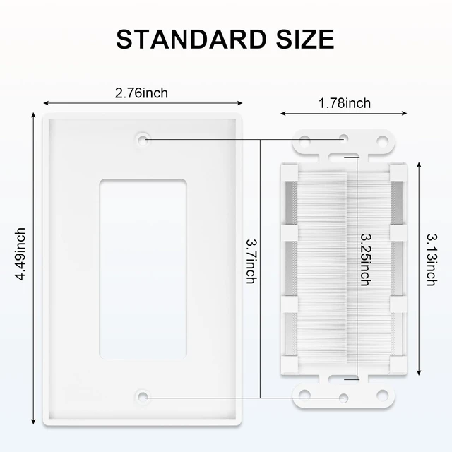 Alt view image 2 of 7 - Brush Wall Plate with Low Voltage Mounting Bracket, White, 20 pack Cable Pass Through Insert for Wires, Single Gang Cable Access Strap, Wall Socket for HDTV, Home Theater Systems