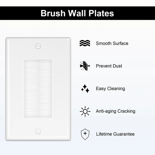 Alt view image 5 of 7 - Brush Wall Plate with Low Voltage Mounting Bracket, White, 20 pack Cable Pass Through Insert for Wires, Single Gang Cable Access Strap, Wall Socket for HDTV, Home Theater Systems