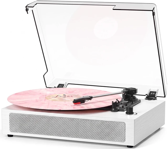 Main image of Vinyl Record Player Bluetooth Turntable with Built in Stereo Speakers Belt Drive 3 Speeds Turntables for Vinyl Records Support RCA Output, Aux in/Out, Auto Stop White