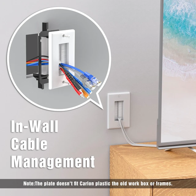 Alt view image 4 of 7 - Brush Wall Plate with Low Voltage Mounting Bracket, White, 20 pack Cable Pass Through Insert for Wires, Single Gang Cable Access Strap, Wall Socket for HDTV, Home Theater Systems