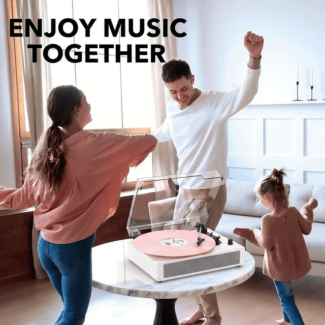 Alt view image 7 of 7 - Vinyl Record Player Bluetooth Turntable with Built in Stereo Speakers Belt Drive 3 Speeds Turntables for Vinyl Records Support RCA Output, Aux in/Out, Auto Stop White