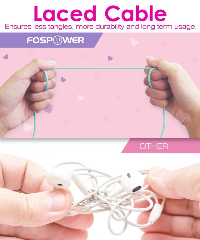 Alt view image 6 of 7 - Kids Headphones with LED Cat Ears (85dB Safe Volume Limit), 3.5mm Soft On-Ear Wired Headphones with Tangle-Free Laced Cables for iPad/Tablet/School/Travel - Teal/Light Purple
