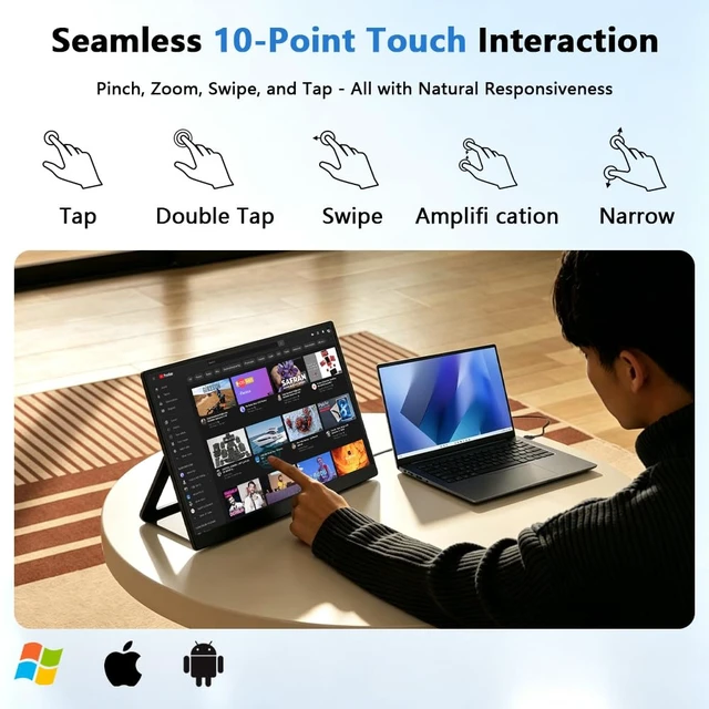 Alt view image 2 of 7 - 15.6''Portable Touchscreen Monitor 1080P VESA USB-C Vertical Monitor With Adjustable Stand, Speaker,VESA Mountable,100%sRGB HDMI HDR External Monitor for Laptop Mac Windows Android