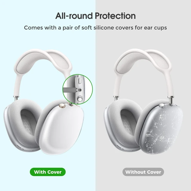 Alt view image 2 of 7 - AirPods Max & AirPods Max 2 Hard Travel Case with Silicone Covers Shockproof EVA Shell with Soft Lining, Mesh Pocket for Accessories, Ideal for Travel & Daily Storage -Blackclear
