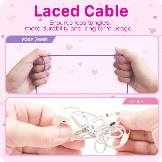 Alt view image 6 of 7 - Kids Headphones with LED Cat Ears (85dB Safe Volume Limit), 3.5mm Soft On-Ear Wired Headphones with Tangle-Free Laced Cables for iPad/Tablet/School/Travel - Baby Pink/Lavender