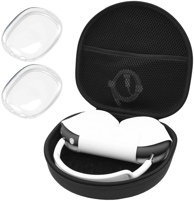 Main image of AirPods Max & AirPods Max 2 Hard Travel Case with Silicone Covers Shockproof EVA Shell with Soft Lining, Mesh Pocket for Accessories, Ideal for Travel & Daily Storage -Blackclear