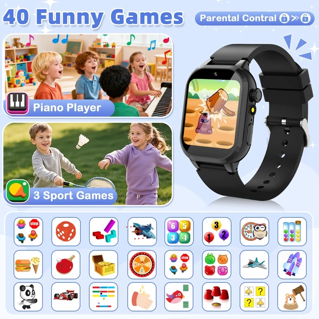 Alt view image 5 of 7 - Smart Watch for Kids, Smart Watch Boys Toys with 40 Games Camera Video Recorder, Music, Alarm, Learn Card, Audiostory, Flashlight,Pedometer, 2 Extra Bands, Gift Toys for 3-12 Years Old Boys(Black)