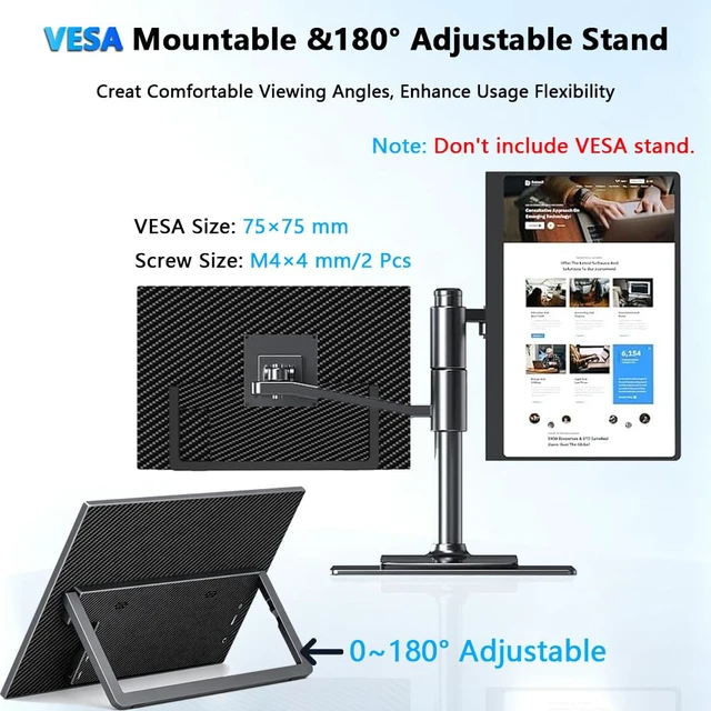 Alt view image 5 of 7 - 15.6''Portable Touchscreen Monitor 1080P VESA USB-C Vertical Monitor With Adjustable Stand, Speaker,VESA Mountable,100%sRGB HDMI HDR External Monitor for Laptop Mac Windows Android