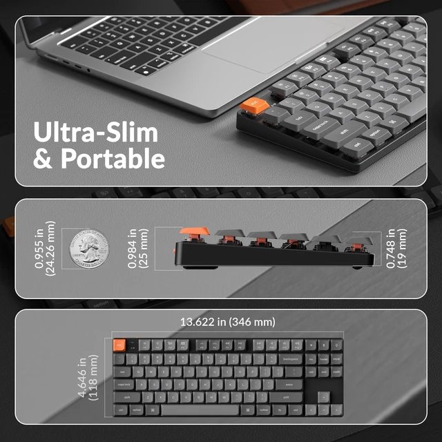 Alt view image 3 of 7 - K1 Max Ultra-Slim Wireless Mechanical Keyboard, 80% TKL Layout Bluetooth/2.4 GHz/Wired Keyboard with Low-Profile Gateron Brown Switch, Hot-Swappable, RGB Backlit QMK for Mac Windows Linux