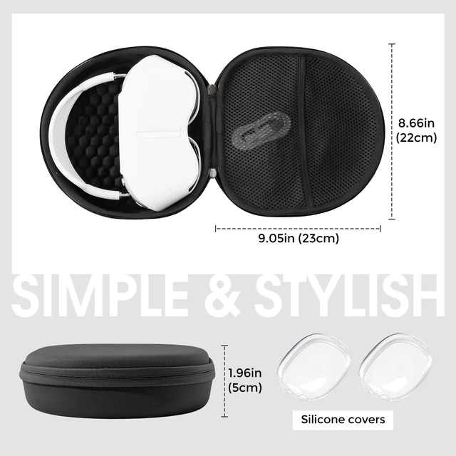 Alt view image 4 of 7 - AirPods Max & AirPods Max 2 Hard Travel Case with Silicone Covers Shockproof EVA Shell with Soft Lining, Mesh Pocket for Accessories, Ideal for Travel & Daily Storage -Blackclear