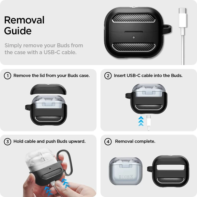 Alt view image 3 of 7 - Rugged Armor Designed for Galaxy Buds3, Buds3 Pro & 3 FE (2025/2024) TPU & PC Dual Layer, Drop Protection, Included Carabiner - Matte Black