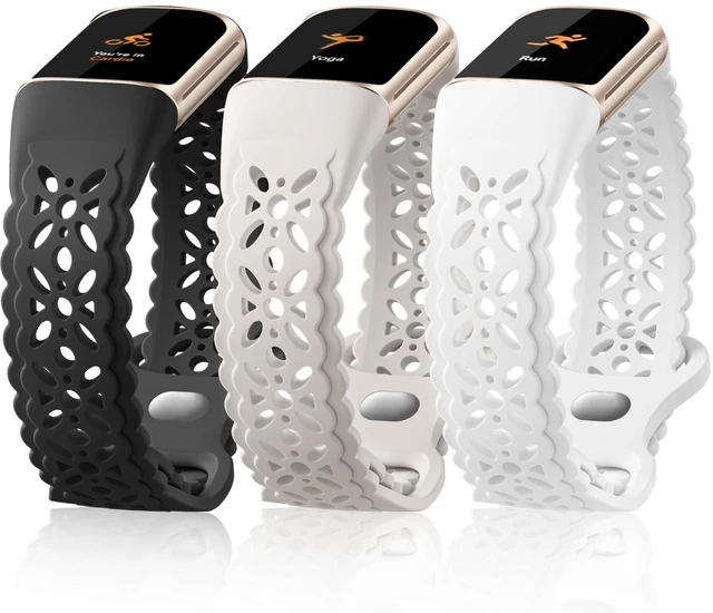 Main image of Compatible with Fitbit Charge 5/6 Bands, 3 Pack Cute Lace Silicone Flower Pattern Breathable Sport Bands Replacement Watch Strap for Women