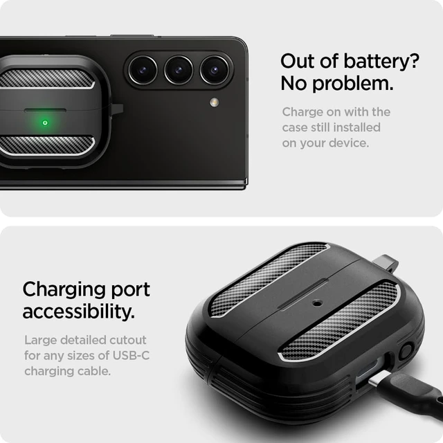 Alt view image 7 of 7 - Rugged Armor Designed for Galaxy Buds3, Buds3 Pro & 3 FE (2025/2024) TPU & PC Dual Layer, Drop Protection, Included Carabiner - Matte Black