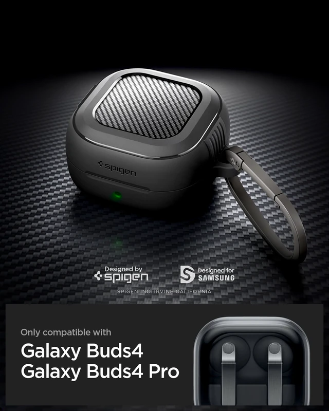 Alt view image 2 of 7 - Rugged Armor Designed for Galaxy Buds 4 Pro/Buds 4 Case (2026) TPU & PC Dual Layer Protection, Included Carabiner, Wireless Charging Compatible - Matte Black