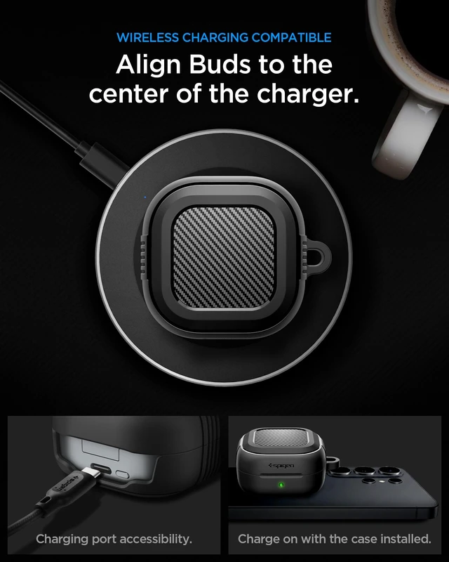 Alt view image 6 of 7 - Rugged Armor Designed for Galaxy Buds 4 Pro/Buds 4 Case (2026) TPU & PC Dual Layer Protection, Included Carabiner, Wireless Charging Compatible - Matte Black