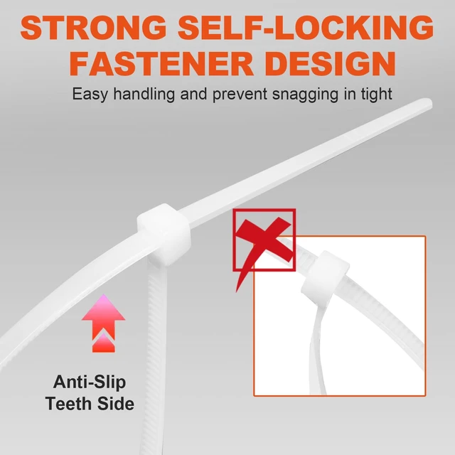 Alt view image 5 of 7 - Zip Ties, 1200pcs White Cable Zip Ties 8 Inch, Heavy Duty Plastic Wire Ties with 70lb Tensile Strength, Self-Locking White Nylon Tie Wraps for Indoor and Outdoor